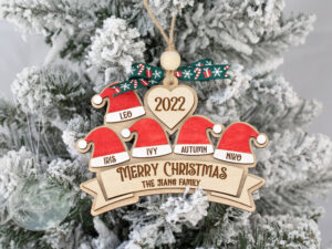 Personalized Wooden Christmas Ornament – Santa Hat with Family Names