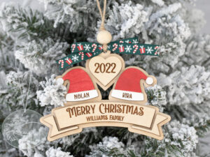 Alternative view of Personalized Wooden Christmas Ornament – Santa Hat with Family Names